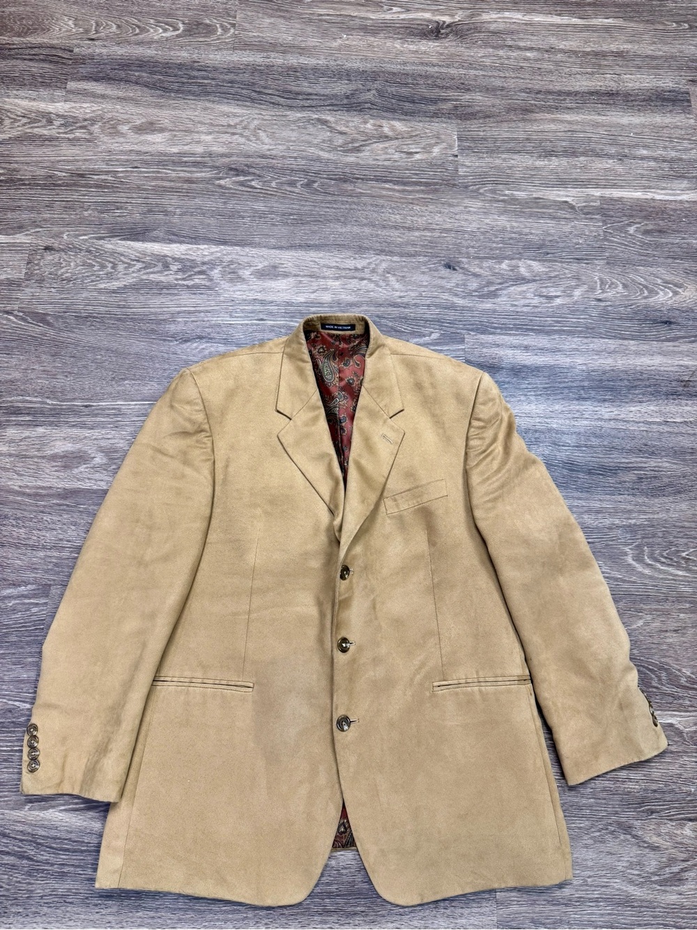 Chaps Tan Faux Suede Blazer Sport Coat Paisley Lined Men's 44R